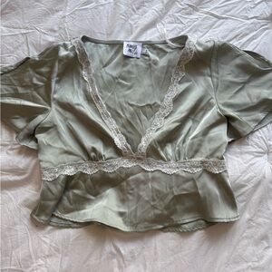 Princess Polly Sage Green Lace Trim Top